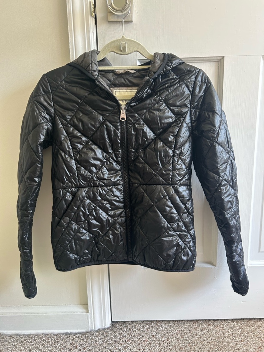 Abercrombie & Fitch Shiny Black Quilted Hooded Puffer Jacket